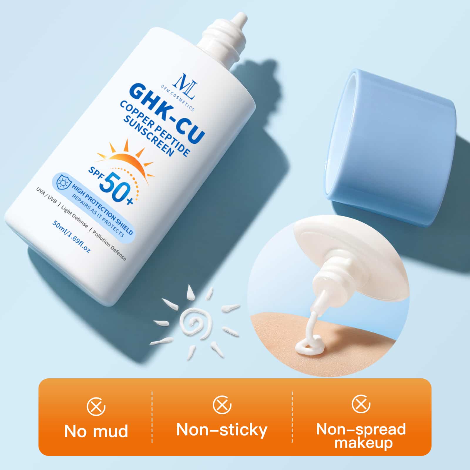 GHK-Cu Peptide Sunscreen MLXL OEM COSMETIC Precision Formulated Custom Manufactured Private Label for Your Brand